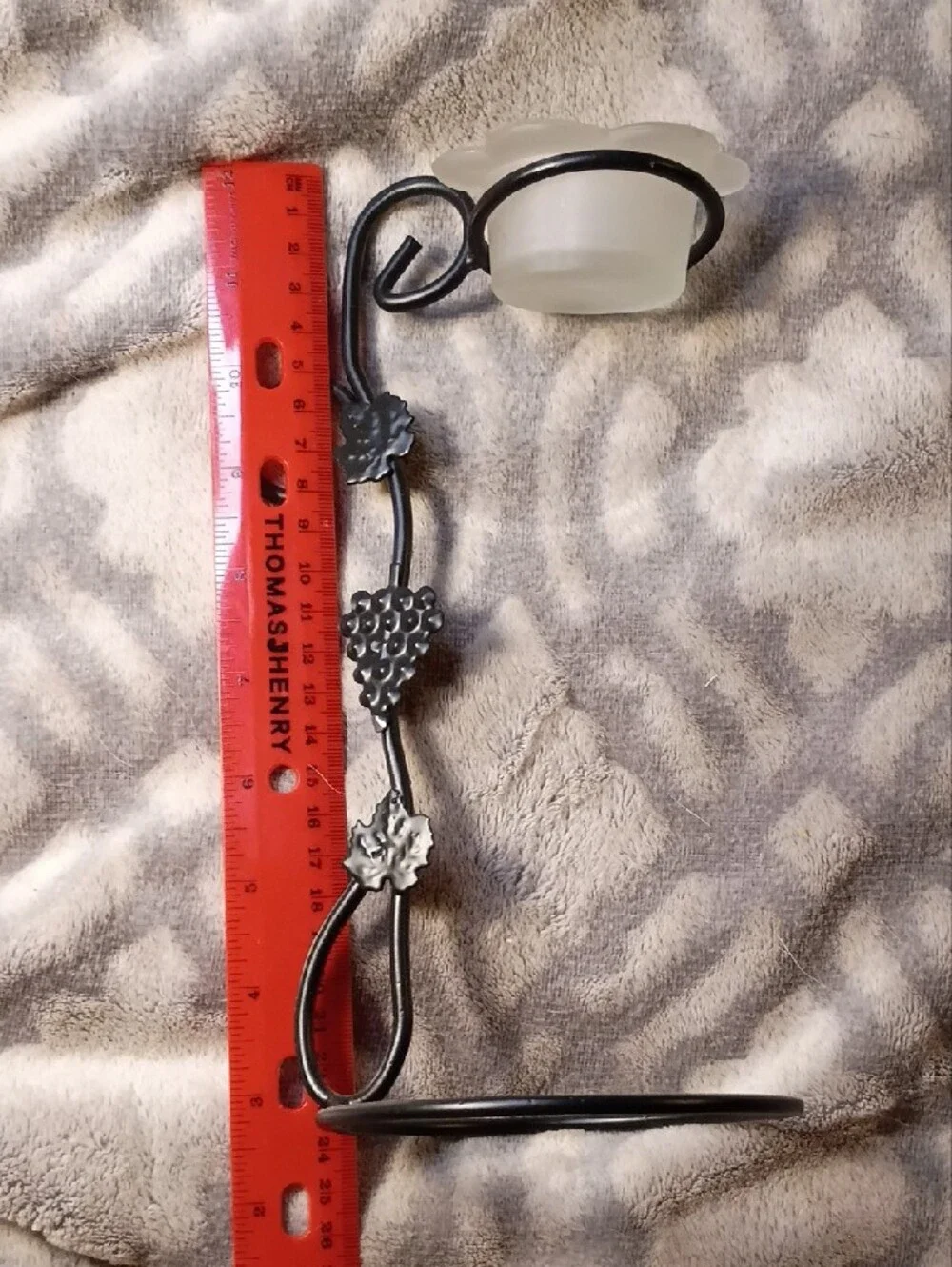 Source Unknown Black Metal Vine Candle Holder with Frosted Glass Dish